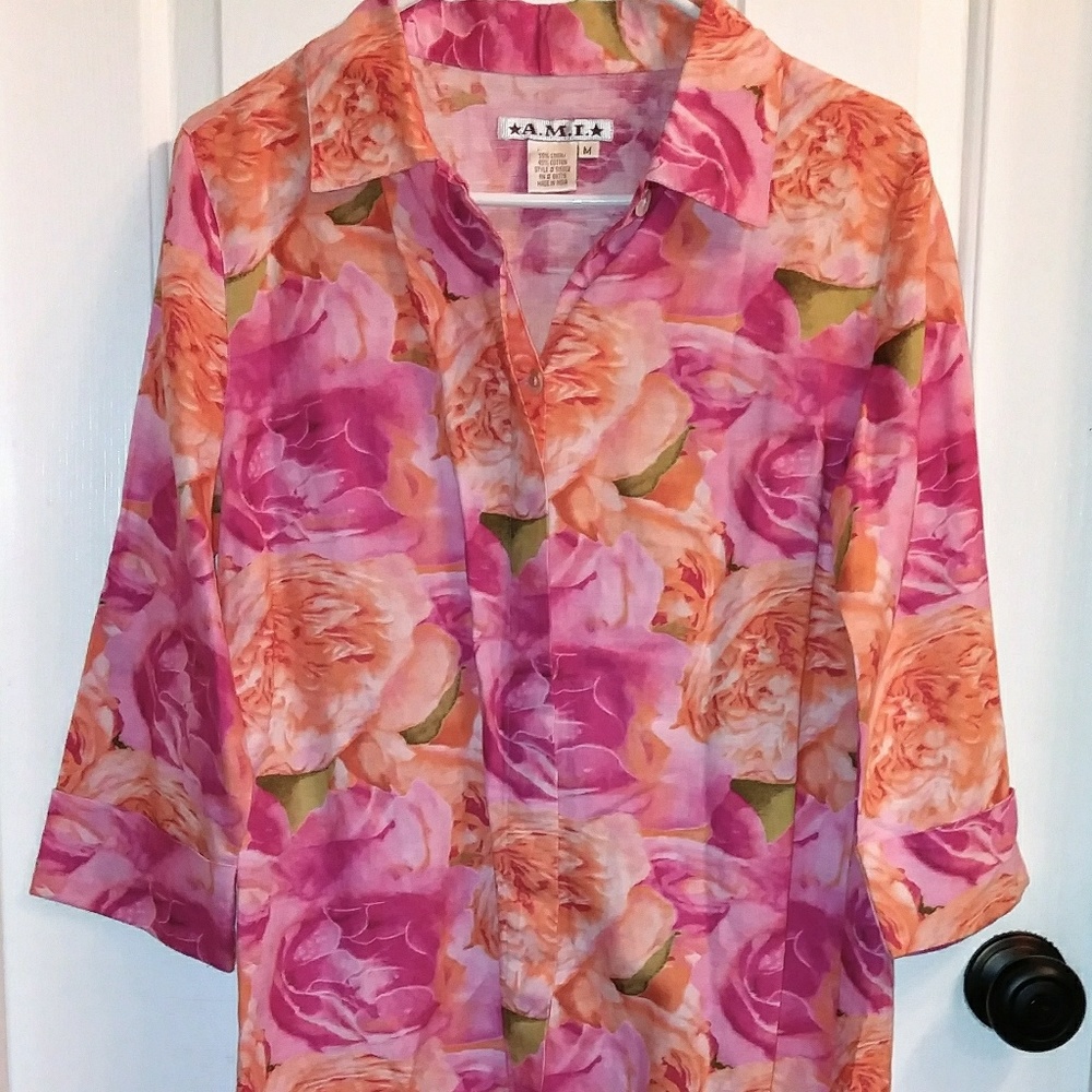 A.M.I. Floral Tunic Button Front Dress SZ Medium